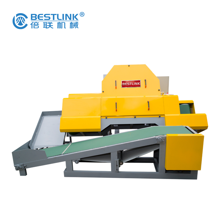 Thin Veneer Stone Saw Cutting machine for L shaped corner stone, flats face wall stone. Testing for 1cm slabs on our factory.